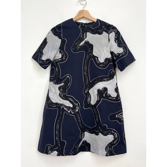 COS Abstract Print Short Sleeve High Neck Artsy A-Line T-Shirt Shift Dress US2 - Picture 3 of 14
